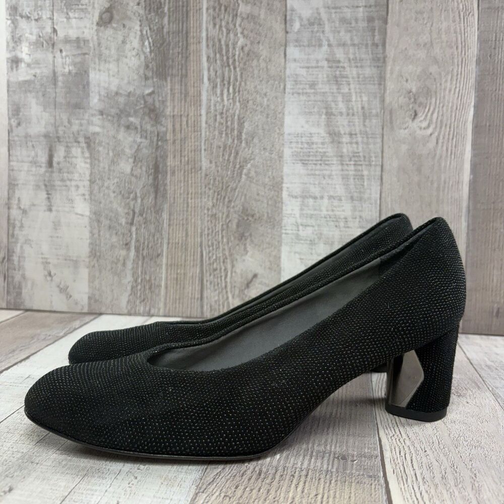 Stuart Weitzman Chic Pump Goosebump Women's 6.5 Mid Heels Nappa Leather Black